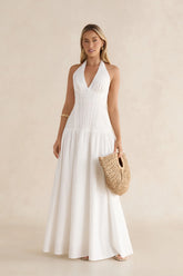 Seaside Gleam Halter Maxi Dress White