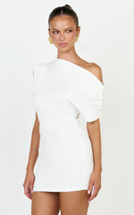 Nalfie Mini Dress - Tipped Shoulder Jersey Drape Dress in White