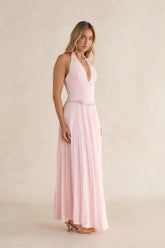 Paradise Falls Plisse Halter Maxi Dress Light Pink