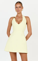 Leilani Mini Dress - Plunge Gold Hardware Fit and Flare Dress in Lemon