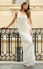 Jordyn Maxi Dress - Square Neck Halter Column Dress in White