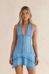 Island Palms Halter Mini Dress Blue