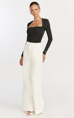 Seraphina Top - Long Sleeve Square Neck Gathered Waist Top in Black