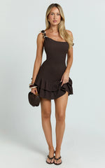 Tilly Mini Dress - Dropped Waist Tierred Dress in Chocolate