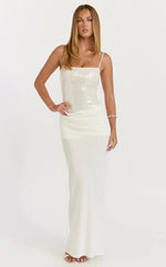 Jasmin Maxi Dress - Sequin Overlay Dress in White