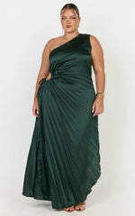 Kitsune Maxi Dress - One Shoulder Cut Out Dress in Emerald Green