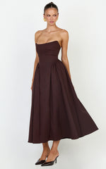 Amara Maxi Dress - Strapless Fit And Flare Dress in Chocolate
