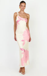 Eve Midi Dress - One Shoulder Slip Dress in Butter Floral