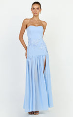 Jefferies Maxi Dress - Peplum Bodice Contrast Georgette Dress in Light Blue