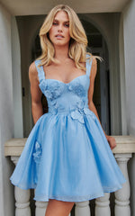 Amalie The Label - Lilou Flower Detail Corset Mini Dress - In Light Blue