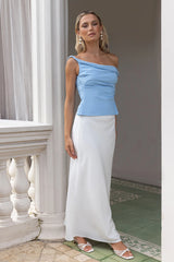 Smart Casual Tailored Off Shoulder Top Blue