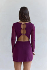 Glowing Nights Long Sleeve Mesh Mini Dress Plum