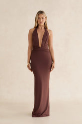 Amira Halter Maxi Dress Chocolate
