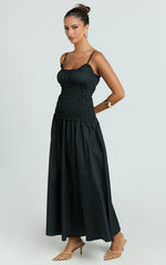 Cami Midi Dress - Rushed Bodice Dress in Black