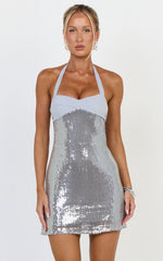 Grace Mini Dress - Twisted Bust A Line Sequin Dress in Grey