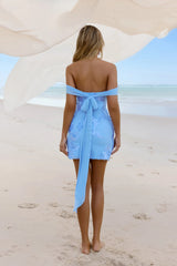 Forevermore Mesh Off Shoulder Mini Dress Blue