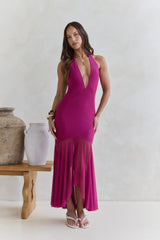 No Reason Mesh Halter Maxi Dress Plum