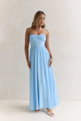 Wishful Seasons Strapless Maxi Dress Blue