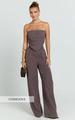Norma Pants - High Waist Linen Blend Wide Leg Pants in Mushroom