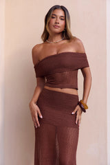 Take My Hand Off Shoulder Crop Top Brown