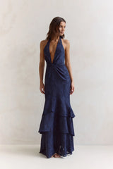 Heartbeat Haze Halter Maxi Dress Navy