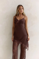 Evening Foreshore Lace Satin Set Brown