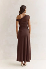 Coffee And Wine Mesh Off Shoulder Maxi Dress Brown