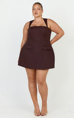 Garrett Mini Dress - Square Neck Fit And Flare Dress in Dark Chocolate