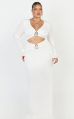 Dakota Maxi Dress - Long Sleeve V Neck Bodycon Dress in Cream