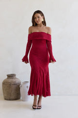 Here For Love Off Shoulder Mesh Maxi Dress Red
