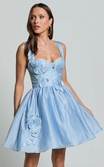 Amalie The Label - Lilou Flower Detail Corset Mini Dress - In Light Blue