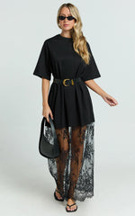 Jonna Midi Dress - Longline Lace Insert Tee in Black