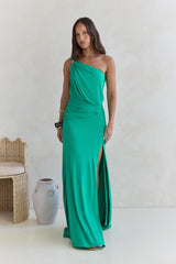 Garden Of Blooms One Shoulder Maxi Dress Green