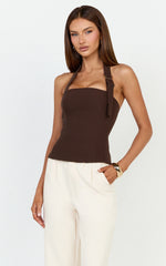 Tyler Top - Adjustable Halter Fitted Top in Chocolate