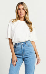 Prizza Top - Longline Boyfriend Tee Top in White
