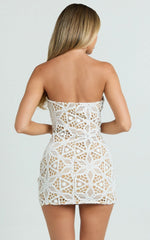 Tamika Mini Dress - Crochet Strapless Bodycon Dress in White