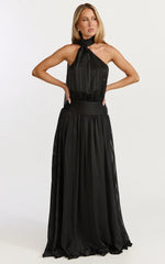 Mirabelle Maxi Dress - Scarf Neck Backless High Low Dress in Black