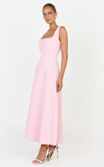 Zinnia Midi Dress - Square Neck A Line Dress in Pink