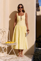 Romance Stitched Maxi Dress Lemon