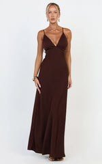 Azura Maxi Dress - Backless Beaded Trim Dress in Chocolate