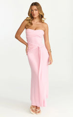 Aria Midi Dress - Strapless Tie Waist Dress in Pink