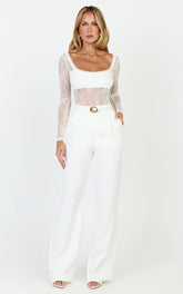 Cynthia Bodysuit - Long Sleeve Lace Bodysuit in Cream