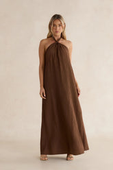 Isle Of Chic Halter Maxi Dress Brown