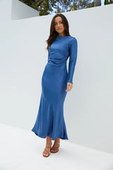 The Forget Me Not Satin Midi Dress Navy
