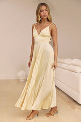 Ray Of Sunlight Plisse Satin Maxi Dress Yellow