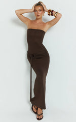 Viviana Maxi Dress - Knit Strapless Tie Waist Maxi Dress in Chocolate