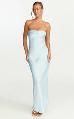 Zaya Midi Dress - Strapless Satin Slip Dress in Pale Blue
