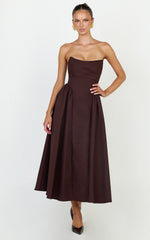 Amara Maxi Dress - Strapless Fit And Flare Dress in Chocolate