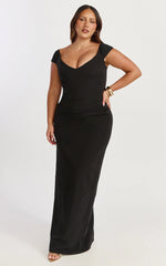 Veronika Maxi Dress - Off Shoulder Plunge High Split Dress in Black