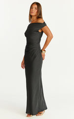 Lira Maxi Dress - One Shoulder Satin Dress in Black